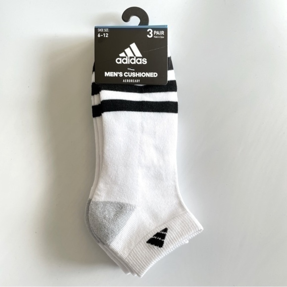 Adidas men’s low cut socks 3 pair size 6-12 white black gray
